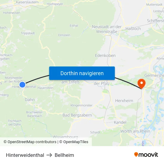 Hinterweidenthal to Bellheim map