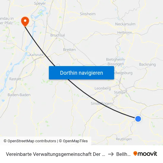 Vereinbarte Verwaltungsgemeinschaft Der Stadt Nürtingen to Bellheim map