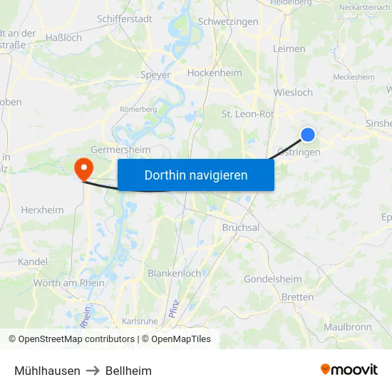 Mühlhausen to Bellheim map