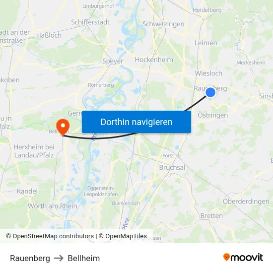 Rauenberg to Bellheim map