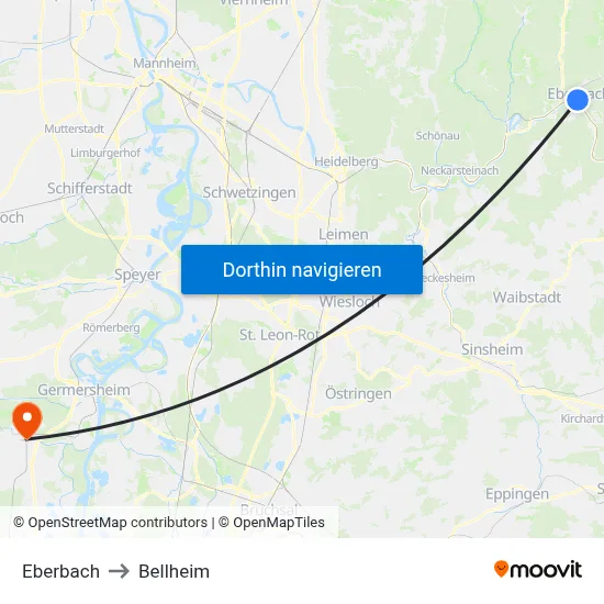 Eberbach to Bellheim map