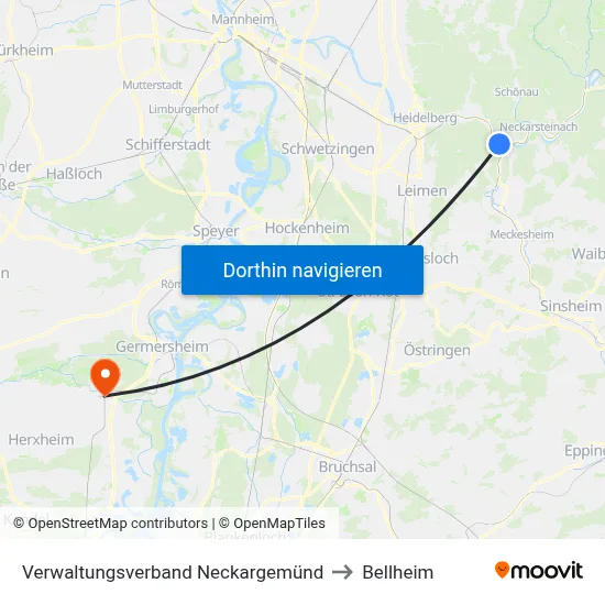 Verwaltungsverband Neckargemünd to Bellheim map