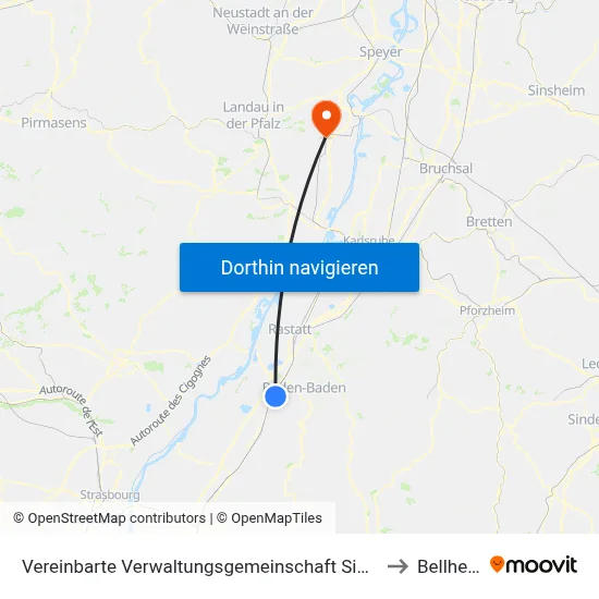 Vereinbarte Verwaltungsgemeinschaft Sinzheim to Bellheim map