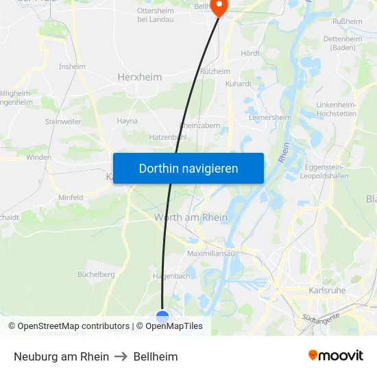 Neuburg am Rhein to Bellheim map