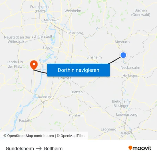 Gundelsheim to Bellheim map