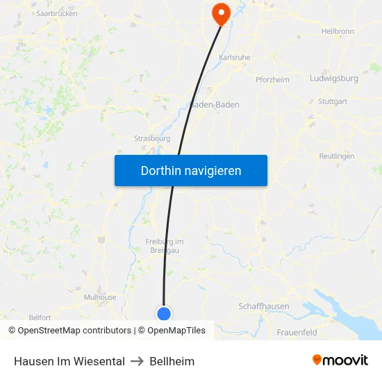 Hausen Im Wiesental to Bellheim map
