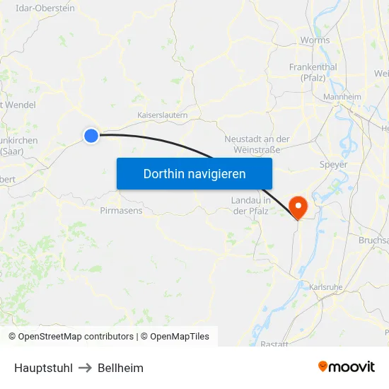 Hauptstuhl to Bellheim map