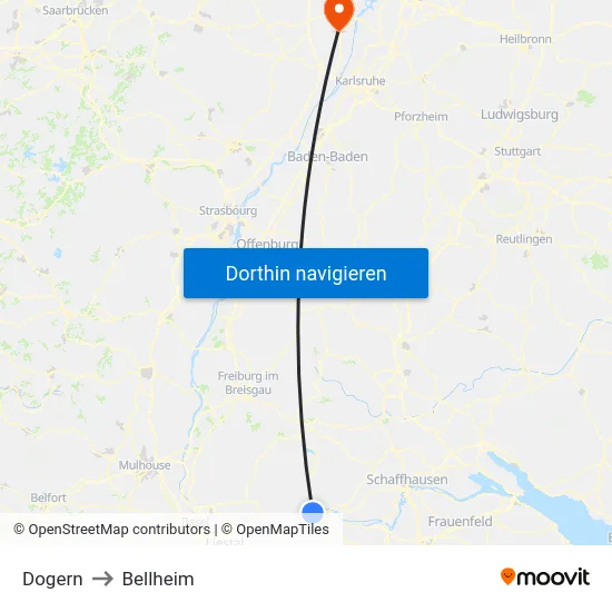 Dogern to Bellheim map