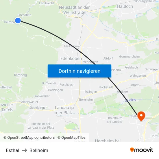 Esthal to Bellheim map