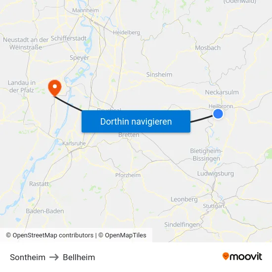 Sontheim to Bellheim map
