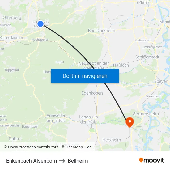 Enkenbach-Alsenborn to Bellheim map