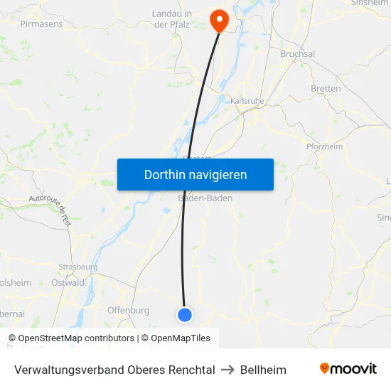 Verwaltungsverband Oberes Renchtal to Bellheim map