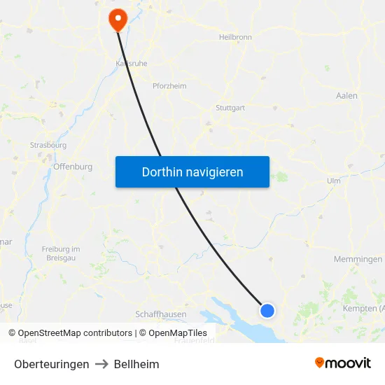 Oberteuringen to Bellheim map