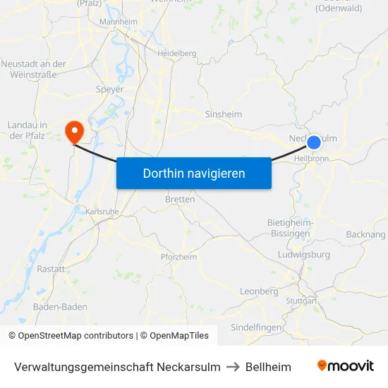 Verwaltungsgemeinschaft Neckarsulm to Bellheim map