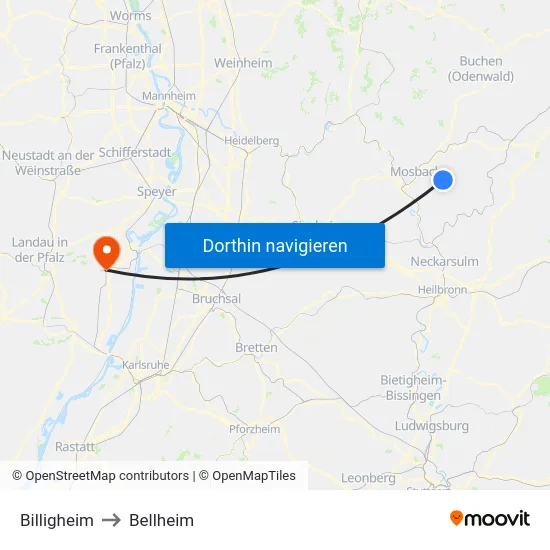 Billigheim to Bellheim map