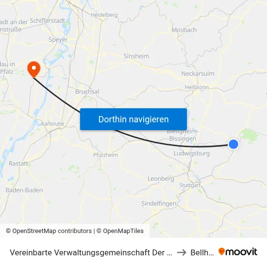 Vereinbarte Verwaltungsgemeinschaft Der Stadt Backnang to Bellheim map