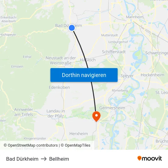 Bad Dürkheim to Bellheim map