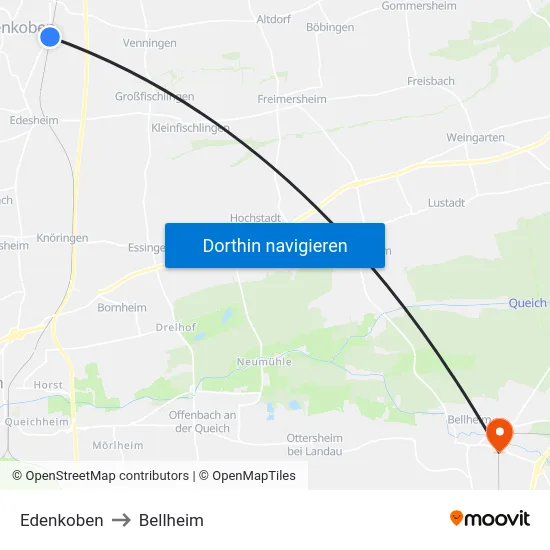 Edenkoben to Bellheim map