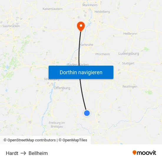 Hardt to Bellheim map