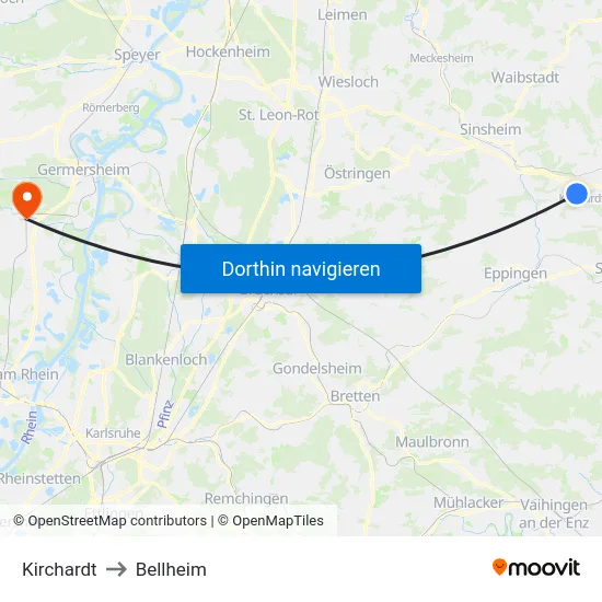 Kirchardt to Bellheim map