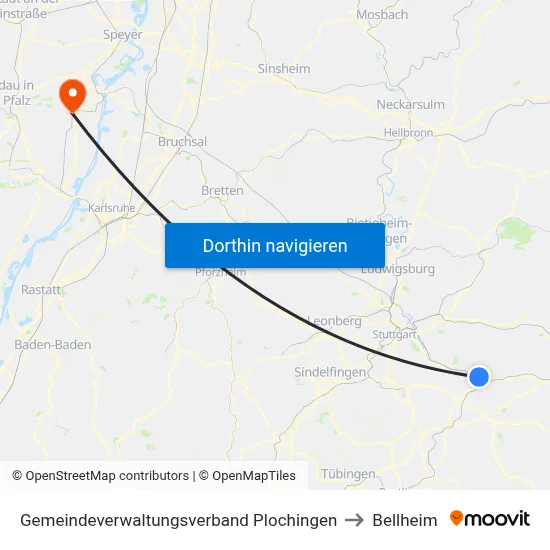 Gemeindeverwaltungsverband Plochingen to Bellheim map