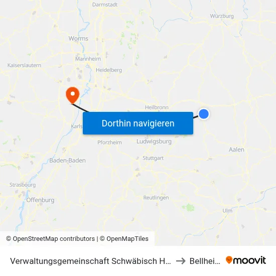 Verwaltungsgemeinschaft Schwäbisch Hall to Bellheim map