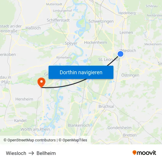 Wiesloch to Bellheim map