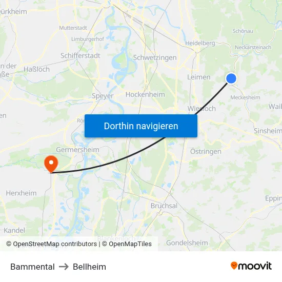 Bammental to Bellheim map