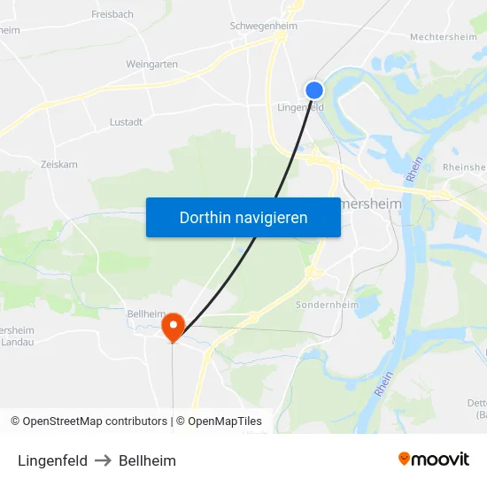 Lingenfeld to Bellheim map