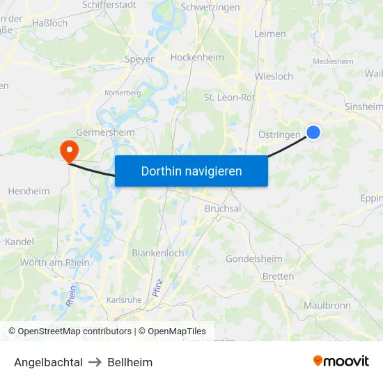 Angelbachtal to Bellheim map