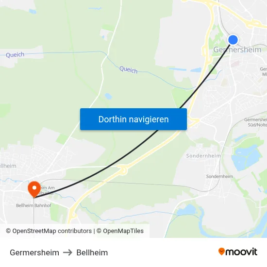 Germersheim to Bellheim map