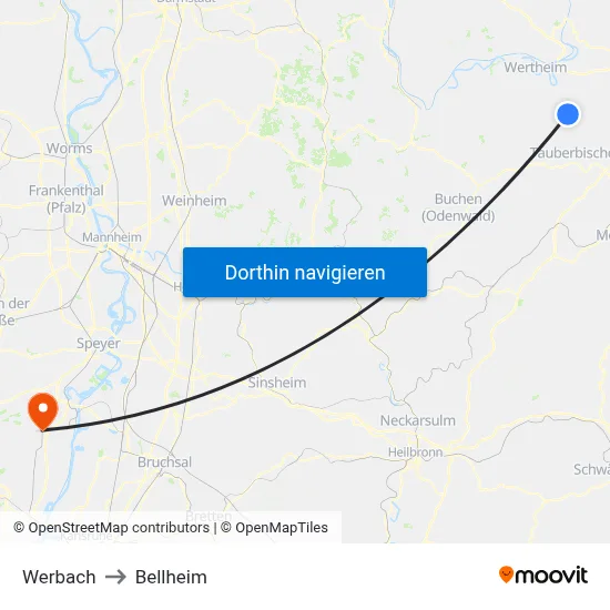 Werbach to Bellheim map