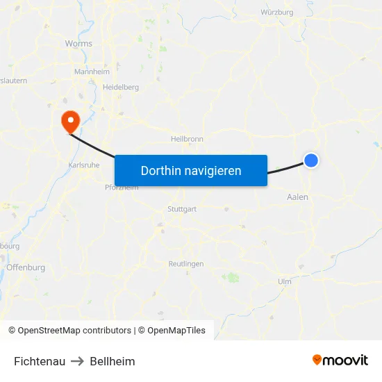 Fichtenau to Bellheim map