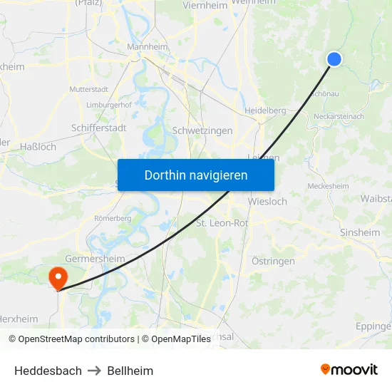 Heddesbach to Bellheim map