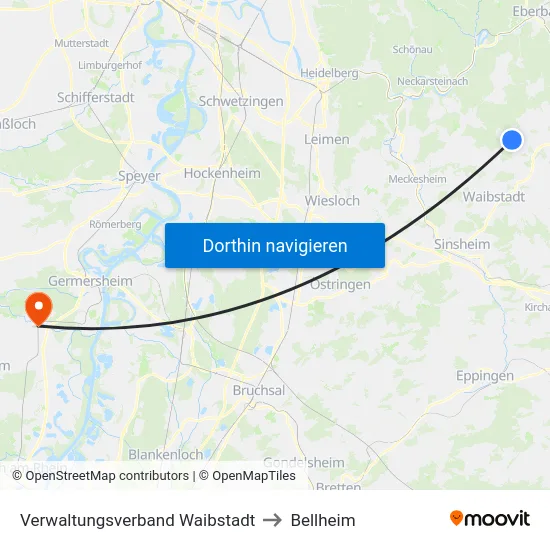 Verwaltungsverband Waibstadt to Bellheim map