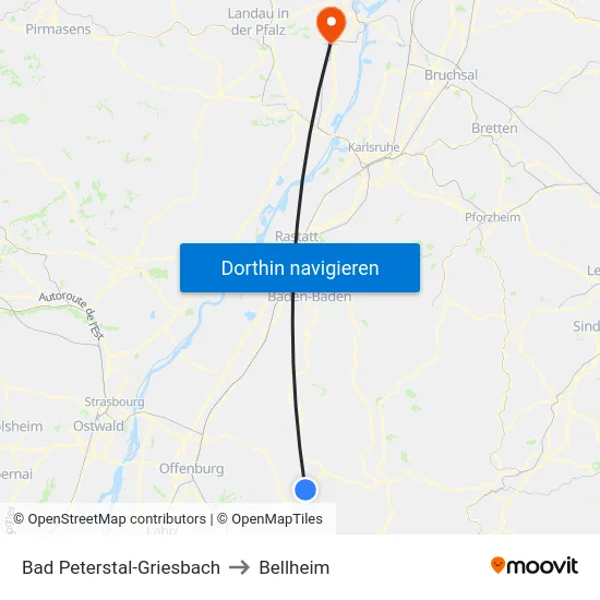 Bad Peterstal-Griesbach to Bellheim map