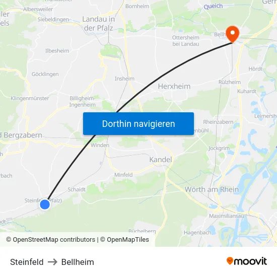 Steinfeld to Bellheim map