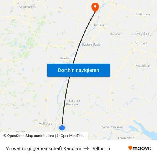 Verwaltungsgemeinschaft Kandern to Bellheim map