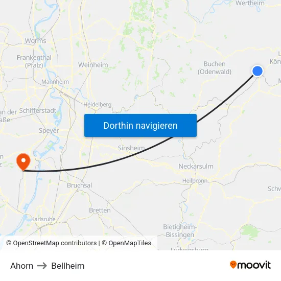 Ahorn to Bellheim map