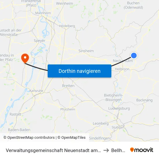 Verwaltungsgemeinschaft Neuenstadt am Kocher to Bellheim map