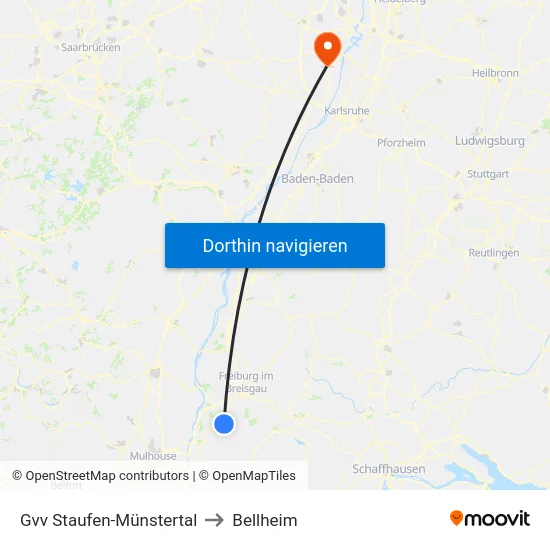Gvv Staufen-Münstertal to Bellheim map