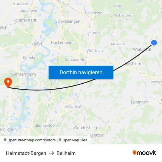 Helmstadt-Bargen to Bellheim map