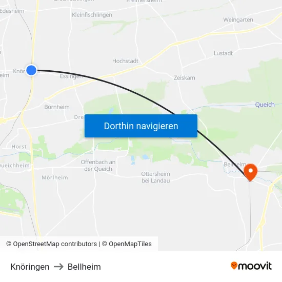 Knöringen to Bellheim map