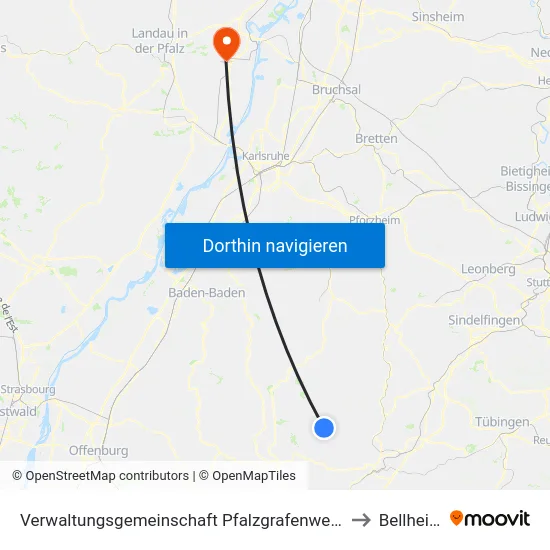 Verwaltungsgemeinschaft Pfalzgrafenweiler to Bellheim map