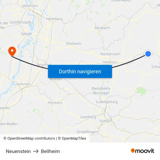 Neuenstein to Bellheim map
