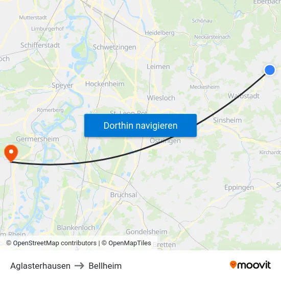 Aglasterhausen to Bellheim map