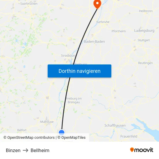 Binzen to Bellheim map