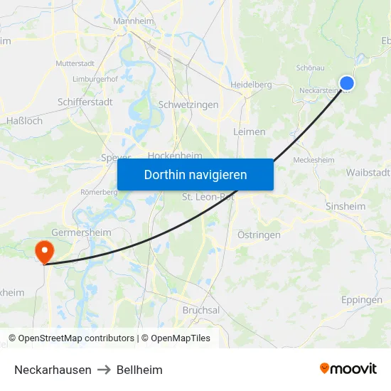 Neckarhausen to Bellheim map
