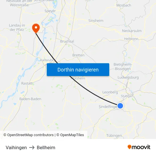 Vaihingen to Bellheim map