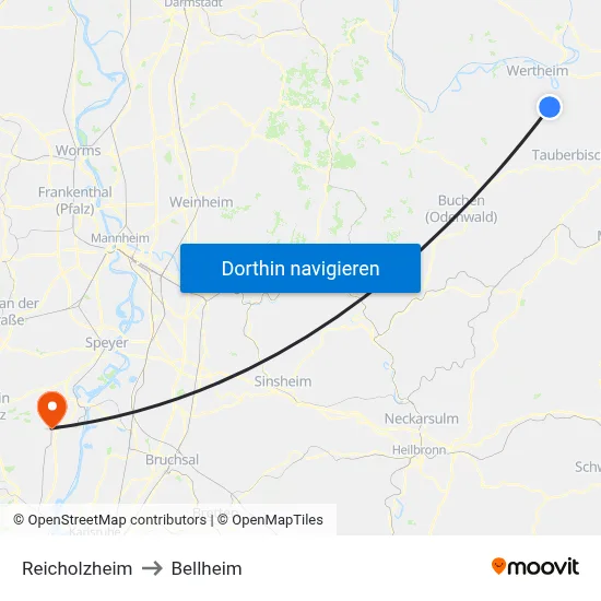 Reicholzheim to Bellheim map
